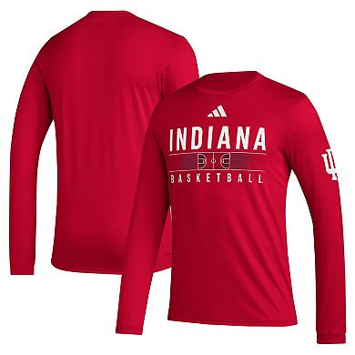 Men's adidas Crimson Indiana Hoosiers Practice Basketball Pregame AEROREADY Long Sleeve T-Shirt