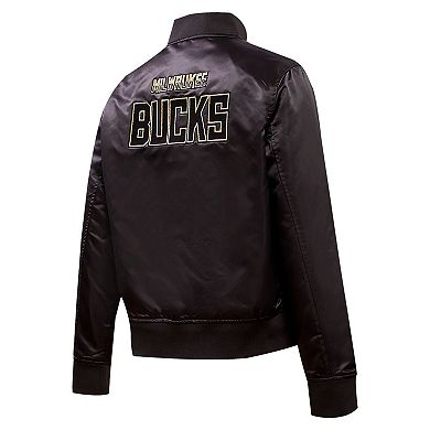 Women's Pro Standard Black Milwaukee Bucks Glam Satin Full-Snap Varsity ...