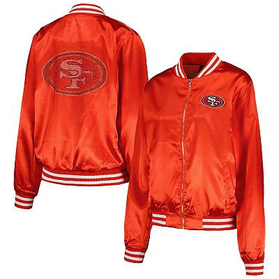 Women s Cuce Scarlet San Francisco 49ers Rhinestone Full Zip Varsity Jacket