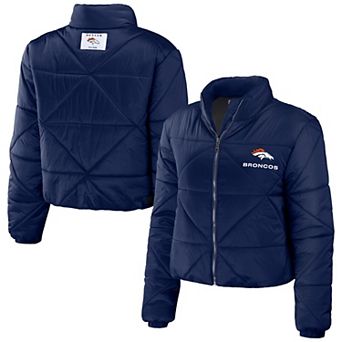 Women's WEAR by Erin Andrews Navy Denver Broncos Cropped Puffer Full-Zip Jacket