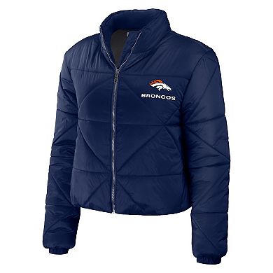 Women's WEAR by Erin Andrews Navy Denver Broncos Cropped Puffer Full-Zip Jacket