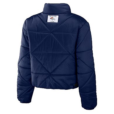 Women's WEAR by Erin Andrews Navy Denver Broncos Cropped Puffer Full-Zip Jacket