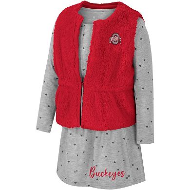 Girls Toddler Colosseum Scarlet Ohio State Buckeyes Meowing Vest & Dress Set
