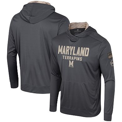 Men's Colosseum Charcoal Maryland Terrapins OHT Military Appreciation Long Sleeve Hoodie T-Shirt