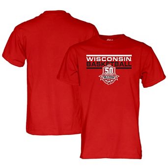 Unisex Blue 84 Red Wisconsin Badgers Women's Basketball 50 Seasons T-Shirt