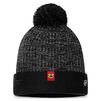 Women's Fanatics Branded  Black Chicago Blackhawks Authentic Pro Road Cuffed Knit Hat with Pom