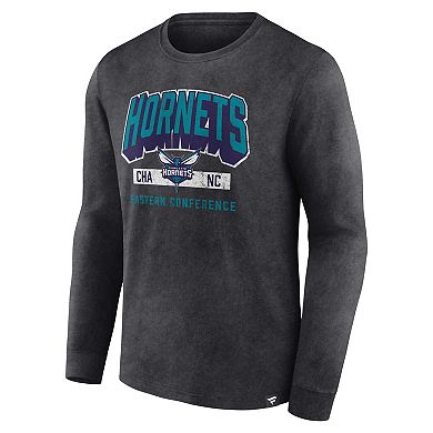 Men's Fanatics Branded Heather Charcoal Charlotte Hornets Front Court Press Snow Wash Long Sleeve T-Shirt