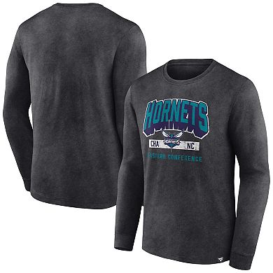 Men's Fanatics Branded Heather Charcoal Charlotte Hornets Front Court Press Snow Wash Long Sleeve T-Shirt