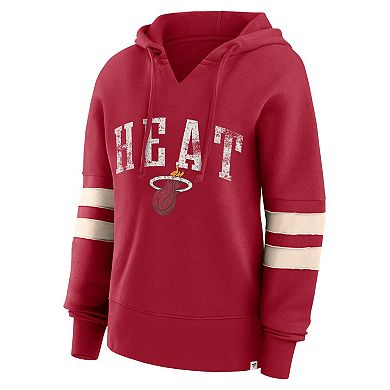 Women's Fanatics Branded Red Miami Heat Bold Move Dolman V-Neck Pullover Hoodie