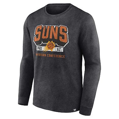 Men's Fanatics Branded Heather Charcoal Phoenix Suns Front Court Press Snow Wash Long Sleeve T-Shirt