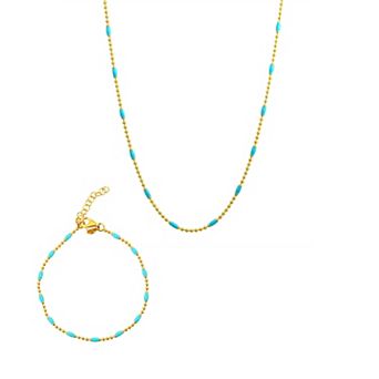 Argento Forte 18k Gold-Plated Sterling Silver Blue Enamel Necklace & Bracelet Set
