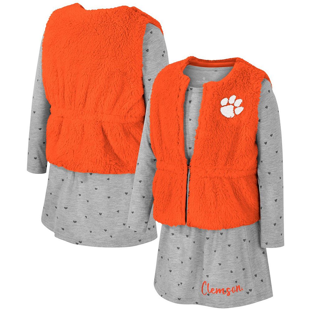 Vive la Fete Girls White Knit Angel Sleeve Top - Orange Clemson Tiger Paw main image 1