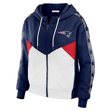 Women's WEAR by Erin Andrews Navy/White New England Patriots Plus Size Color Block Full-Zip Hoodie