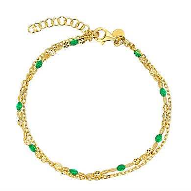 Argento Forte 18k Gold Plated Sterling Silver Green Enamel Necklace & Bracelet Set