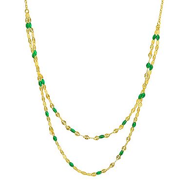 Argento Forte 18k Gold Plated Sterling Silver Green Enamel Necklace & Bracelet Set