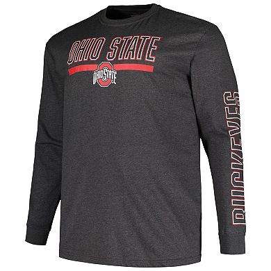 Men's Profile Heather Charcoal Ohio State Buckeyes Big & Tall Two-Hit Graphic Long Sleeve T-Shirt