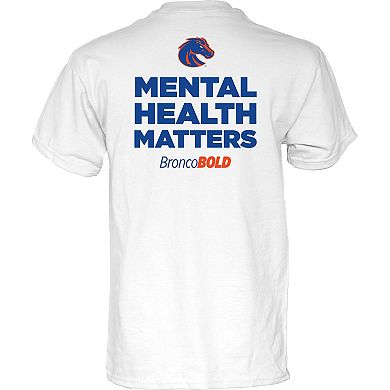 Unisex Blue 84 White Boise State Broncos BroncoBold Mental Health Matters T-Shirt