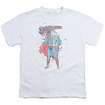 Superman Vintage Ink Splatter Short Sleeve Youth T-shirt