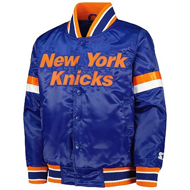 Youth Starter Blue New York Knicks Home Game Varsity Satin Full-Snap Jacket
