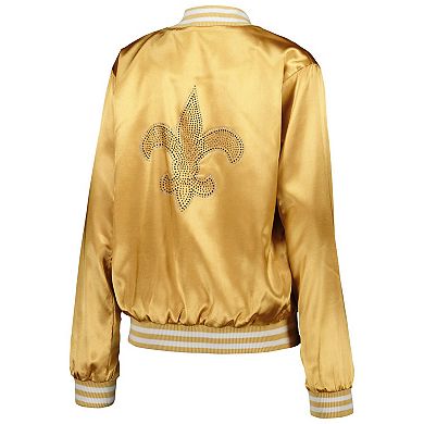 Women's Cuce  Gold New Orleans Saints Rhinestone Full-Zip Varsity Jacket