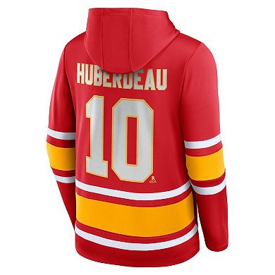 Men's Fanatics Branded Jonathan Huberdeau Red Calgary Flames Name & Number Lace-Up Pullover Hoodie