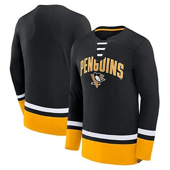 Men's Fanatics Branded Black Pittsburgh Penguins Back Pass Lace-Up Long Sleeve T-Shirt