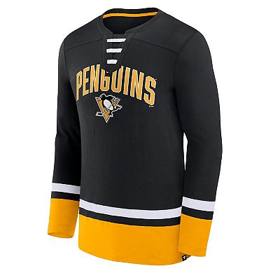 Men's Fanatics Branded Black Pittsburgh Penguins Back Pass Lace-Up Long Sleeve T-Shirt