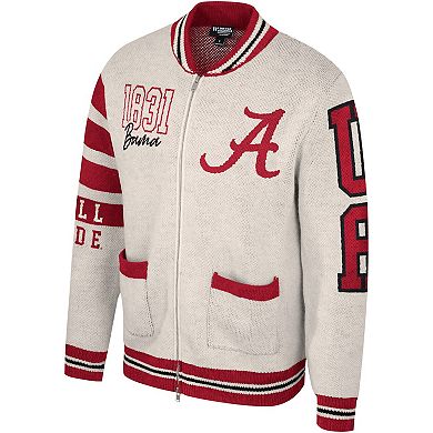 Unisex The Wild Collective Cream Alabama Crimson Tide Jacquard Full-Zip Sweater