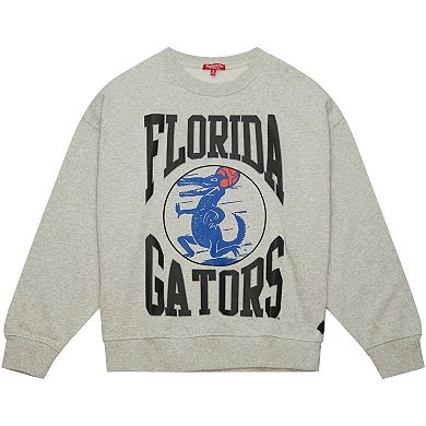Women's Mitchell & Ness Heather Gray Florida Gators Oversized Logo Lightweight Pullover Sweatshirt