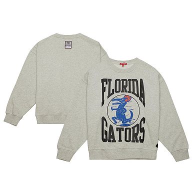 Women's Mitchell & Ness Heather Gray Florida Gators Oversized Logo Lightweight Pullover Sweatshirt