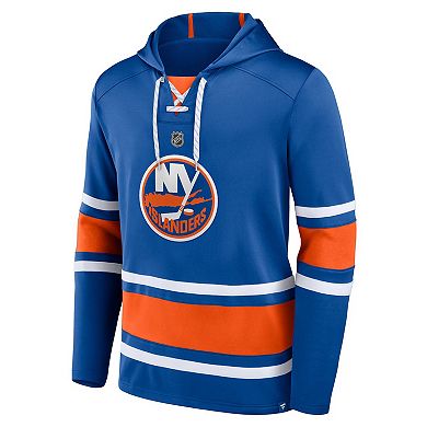 Men's Fanatics Branded Mathew Barzal Royal New York Islanders Name & Number Lace-Up Pullover Hoodie