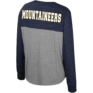 West Virginia Mountaineers Men's Long Sleeve Tri-Blend Tee - Distressed State Graphic, Navy