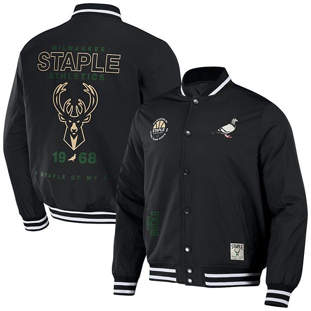 Men's NBA x Staple Black Milwaukee Bucks My City Full-Snap Varsity