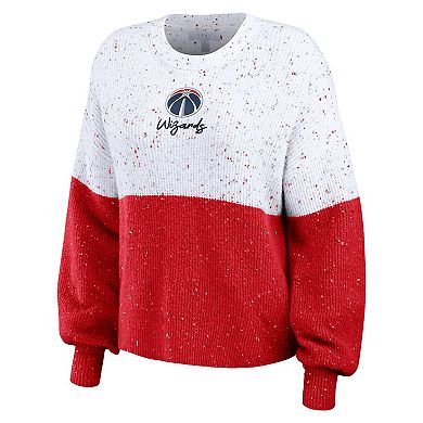 Women's WEAR by Erin Andrews White/Red Washington Wizards Color-Block Pullover Sweater