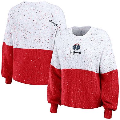 Women's WEAR by Erin Andrews  White/Red Washington Wizards Color-Block Pullover Sweater