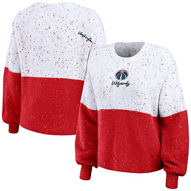 Women's WEAR by Erin Andrews White/Red Washington Wizards Color-Block Pullover Sweater