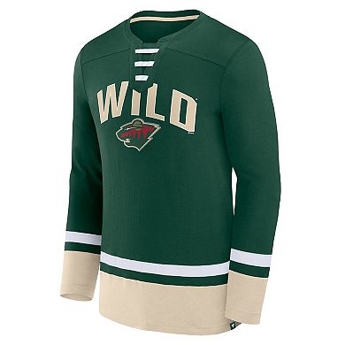 Men's Fanatics Branded Green Minnesota Wild Back Pass Lace-Up Long Sleeve T-Shirt