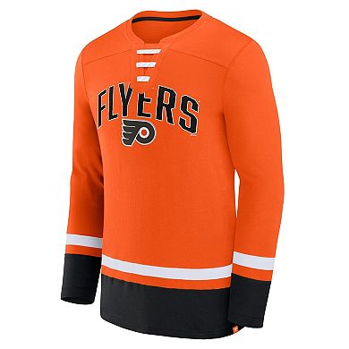 Men's Fanatics Branded Orange Philadelphia Flyers Back Pass Lace-Up Long Sleeve T-Shirt