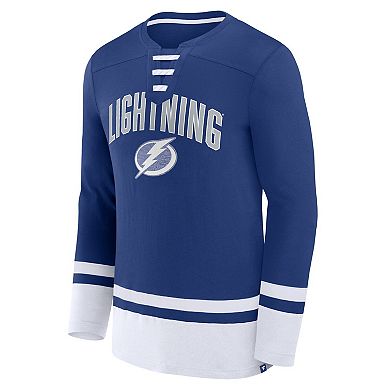 Men's Fanatics Branded Blue Tampa Bay Lightning Back Pass Lace-Up Long Sleeve T-Shirt