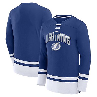 Men's Fanatics Branded Blue Tampa Bay Lightning Back Pass Lace-Up Long Sleeve T-Shirt