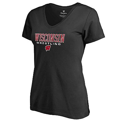 Women's Fanatics Branded Black Wisconsin Badgers True Sport Wrestling V-Neck T-Shirt