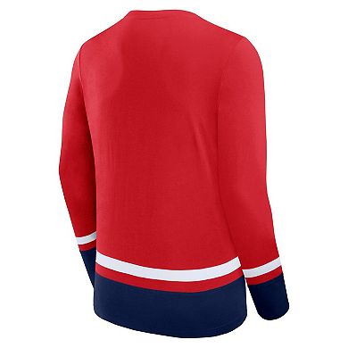 Men's Fanatics Branded Red Washington Capitals Back Pass Lace-Up Long Sleeve T-Shirt