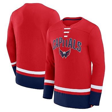 Men's Fanatics Branded Red Washington Capitals Back Pass Lace-Up Long Sleeve T-Shirt