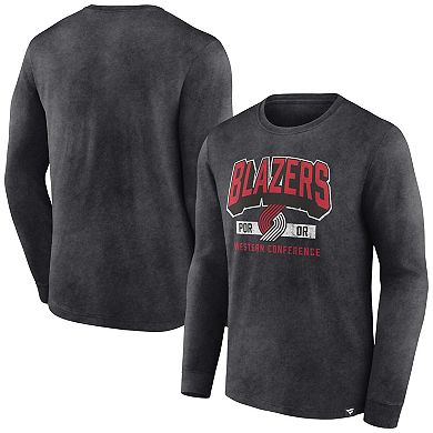 Men's Fanatics Branded Heather Charcoal Portland Trail Blazers Front Court Press Snow Wash Long Sleeve T-Shirt