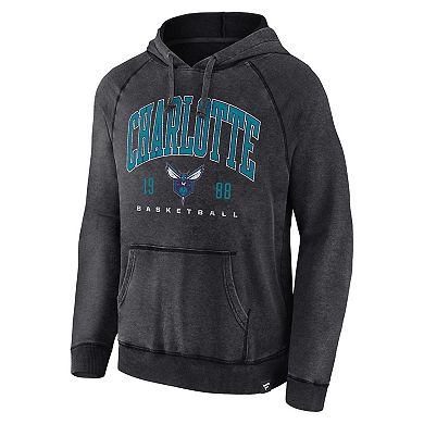 Men's Fanatics Branded Heather Charcoal Charlotte Hornets Foul Trouble Snow Wash Raglan Pullover Hoodie
