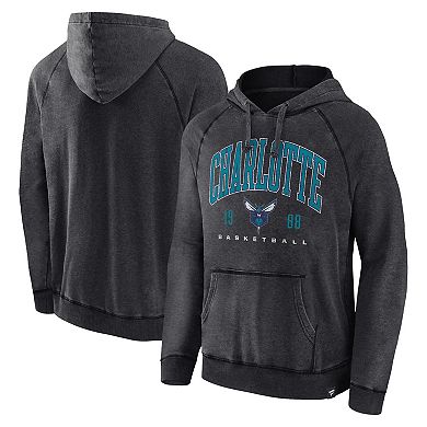Men's Fanatics Branded Heather Charcoal Charlotte Hornets Foul Trouble Snow Wash Raglan Pullover Hoodie