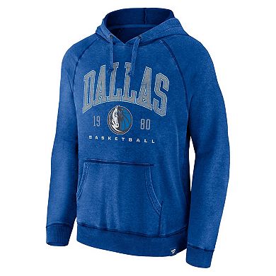 Men's Fanatics Branded Heather Blue Dallas Mavericks Foul Trouble Snow Wash Raglan Pullover Hoodie