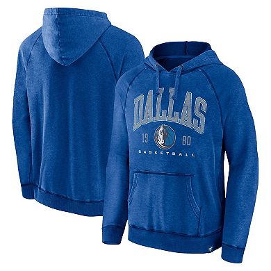 Men's Fanatics Branded Heather Blue Dallas Mavericks Foul Trouble Snow Wash Raglan Pullover Hoodie