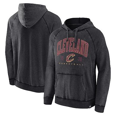 Men's Fanatics Branded Heather Charcoal Cleveland Cavaliers Foul Trouble Snow Wash Raglan Pullover Hoodie