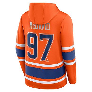 Men's Fanatics Branded Connor McDavid Orange Edmonton Oilers Name & Number Lace-Up Pullover Hoodie